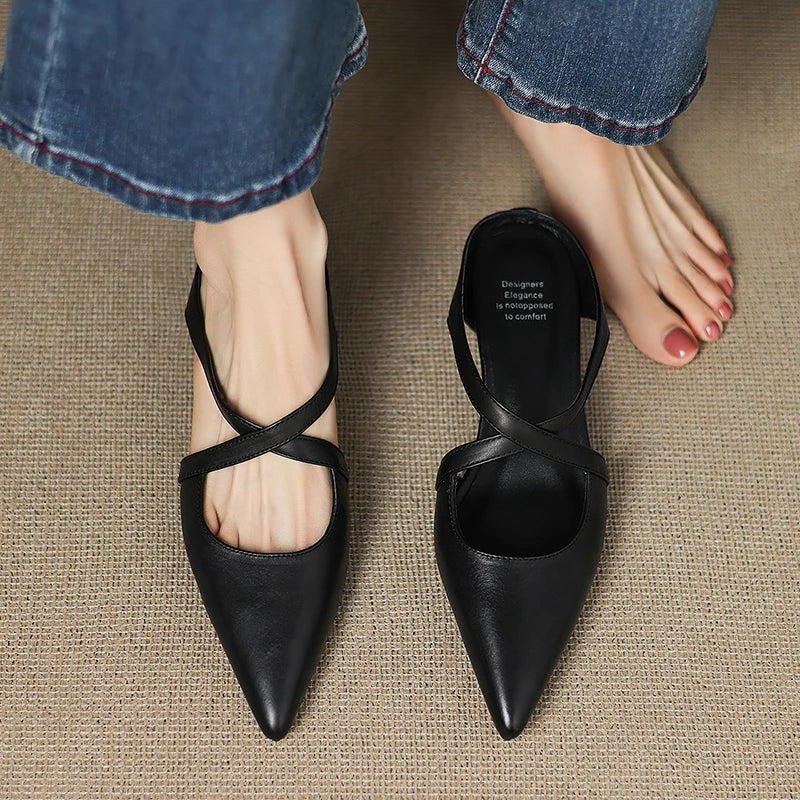 Women's Pointed Toe Cross-Strap Mule Shoes