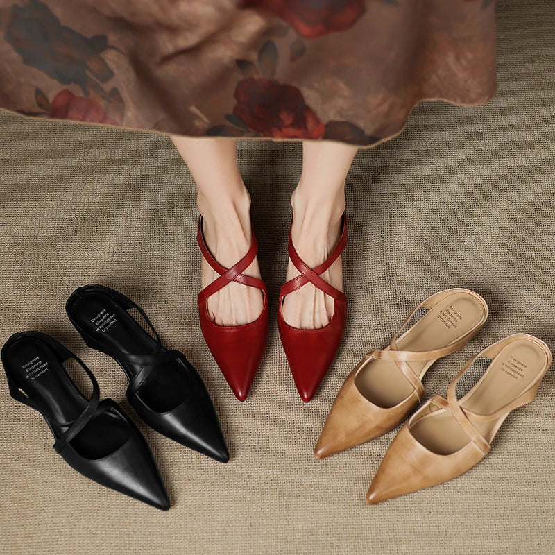Women's Pointed Toe Cross-Strap Mule Shoes