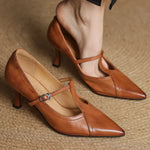 Women's Pointed Toe T-Strap Heels