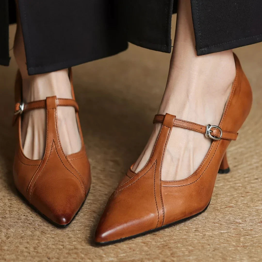 Women's Pointed Toe T-Strap Heels