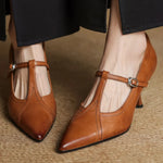 Women's Pointed Toe T-Strap Heels