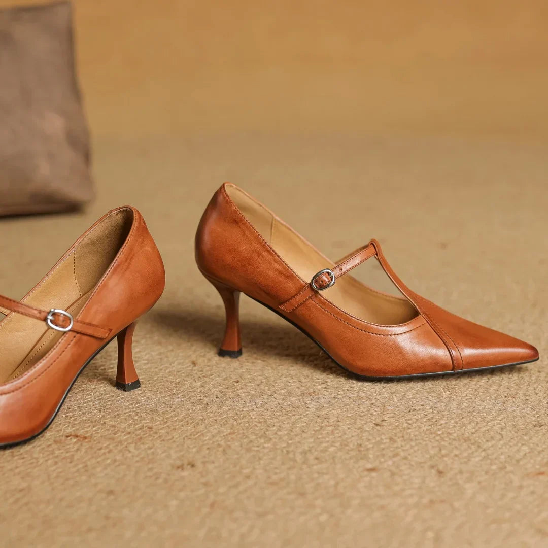 Women's Pointed Toe T-Strap Heels
