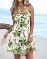 Women's Print Halter Ring Detail Mini Sundress