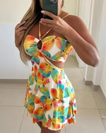 Women's Print Halter Ring Detail Mini Sundress