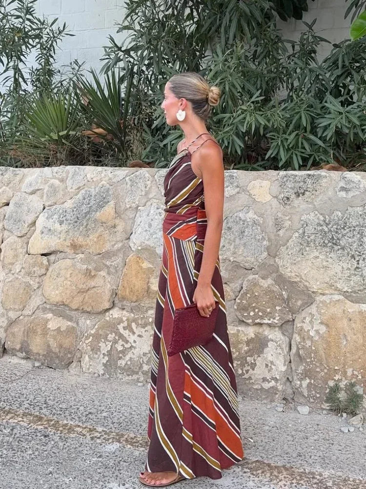 Women’s Printed Halter Maxi Wedding Guest Dress
