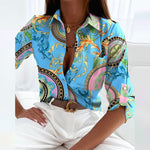 Women’s Printed Long Sleeve Button Down Blouse