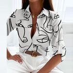 Women’s Printed Long Sleeve Button Down Blouse