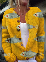 Women's Printed Long Sleeve Knit Cardigan