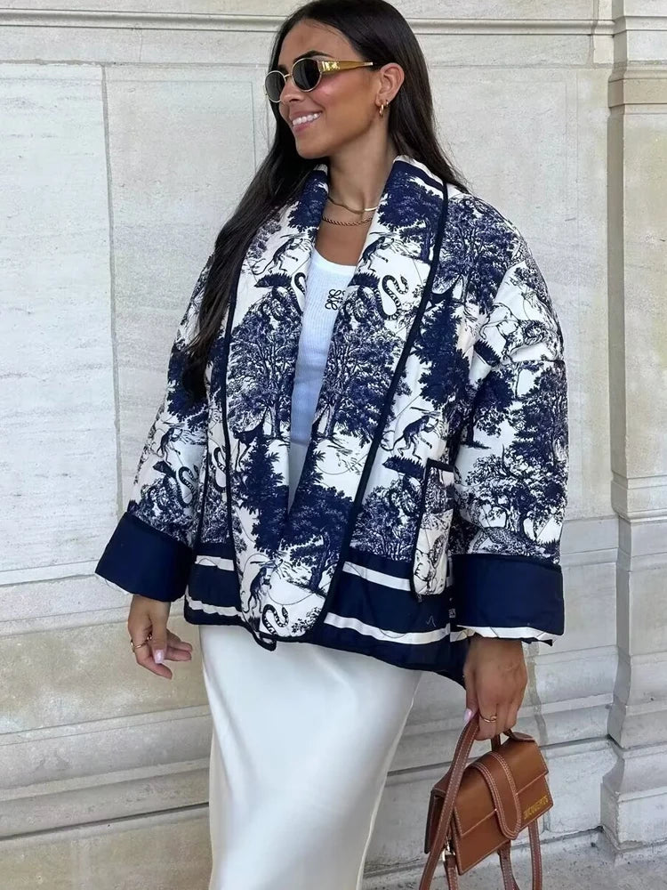 Women’s Printed Open Front Long Sleeve Jacket