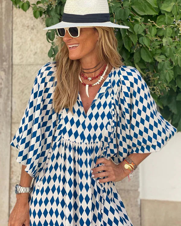 Women's Printed V Neck Puff Sleeve Tiered Ruffle Hem Long Maxi Dress