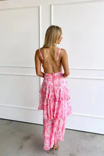 Women’s Printed V Neck Ruffle Tiered Maxi Wedding Guest Dress