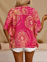 Women’s Printed V-Neck Short Sleeve Loose Fit Blouse