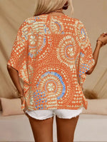 Women’s Printed V-Neck Short Sleeve Loose Fit Blouse