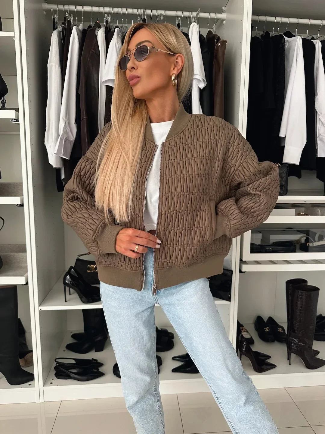 Women’s Quilted Zip Front Bomber Jacket