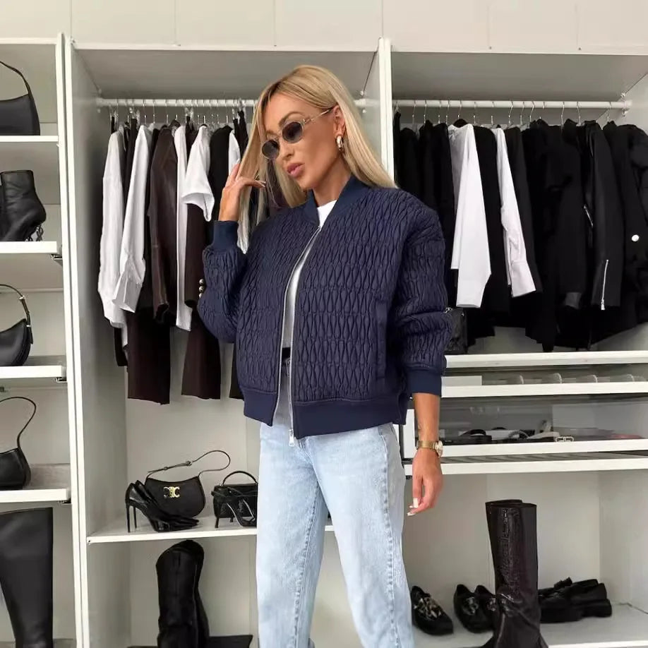 Women’s Quilted Zip Front Bomber Jacket