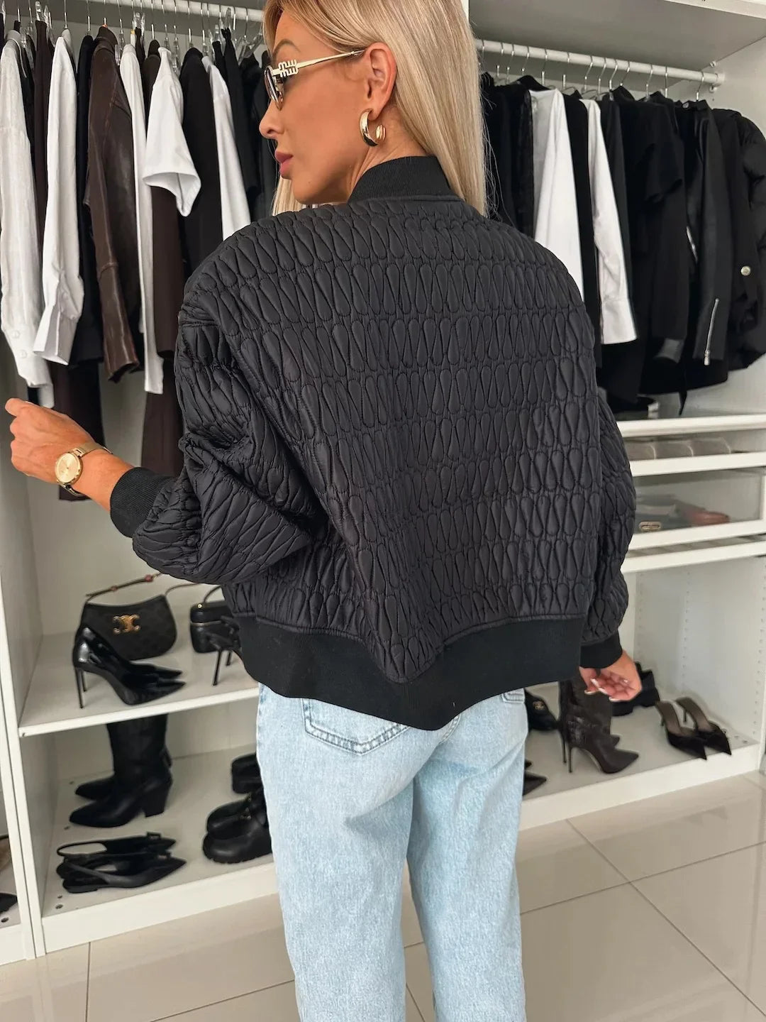 Women’s Quilted Zip Front Bomber Jacket