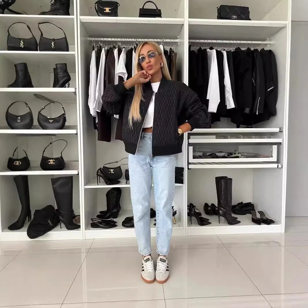 Women’s Quilted Zip Front Bomber Jacket