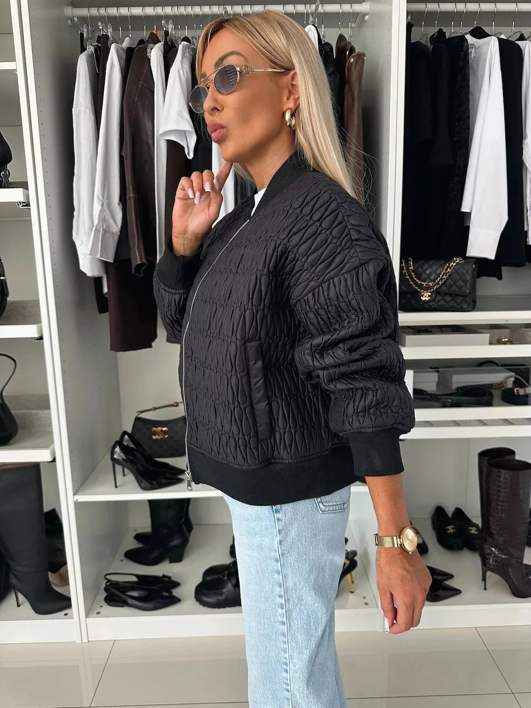 Women’s Quilted Zip Front Bomber Jacket