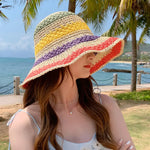 Women’s Rainbow Crochet Straw Bucket Hat