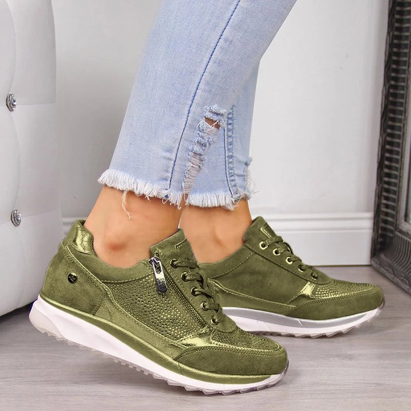 Women's Rhinestone Accented Side-Zip Lace-Up Sneakers