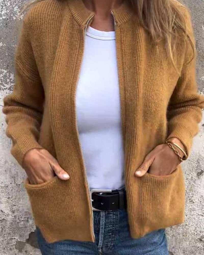 Women’s Ribbed Full Zip Pocket Cardigan