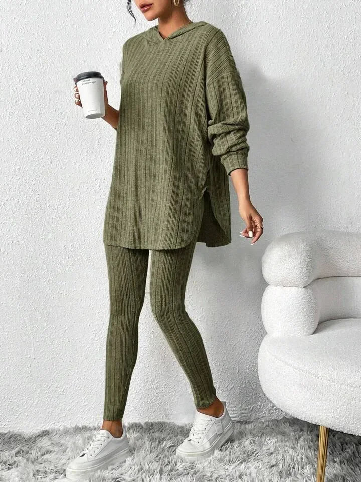 Women’s Ribbed Hoodie and Leggings 2 Piece Lounge Set
