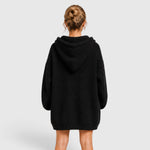 Women's Ribbed Knit Drawstring Hood Kangaroo Pocket Fleece Hoodie