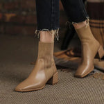 Women’s Ribbed Knit Sock Block Heel Ankle Boots