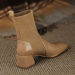 Women’s Ribbed Knit Sock Block Heel Ankle Boots