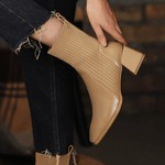 Women’s Ribbed Knit Sock Block Heel Ankle Boots