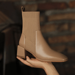Women’s Ribbed Knit Sock Block Heel Ankle Boots