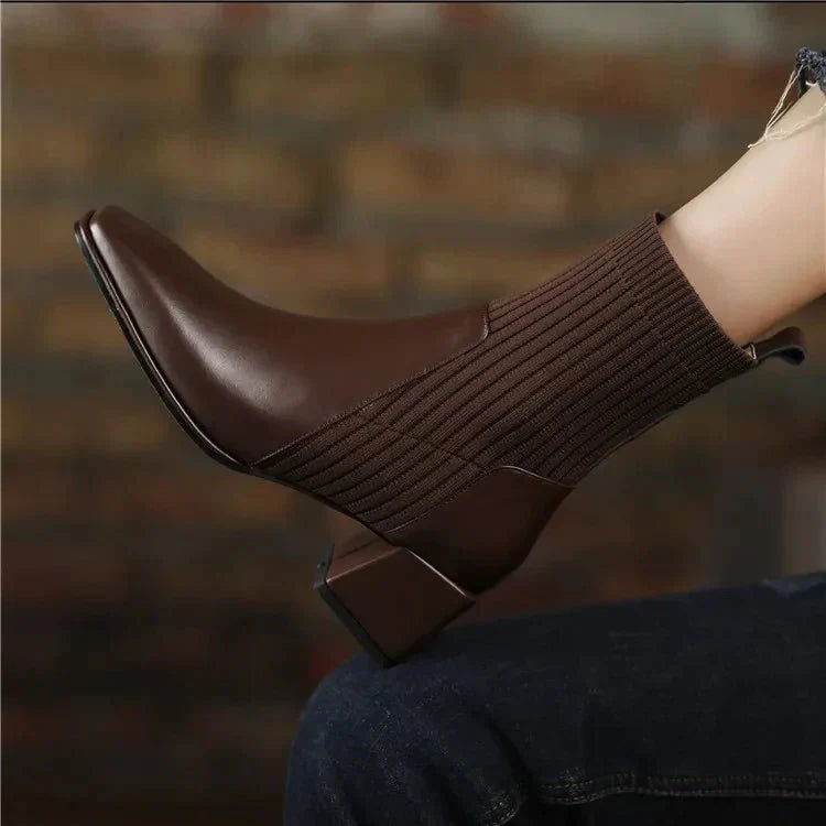 Women’s Ribbed Knit Sock Block Heel Ankle Boots