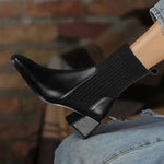 Women’s Ribbed Knit Sock Block Heel Ankle Boots
