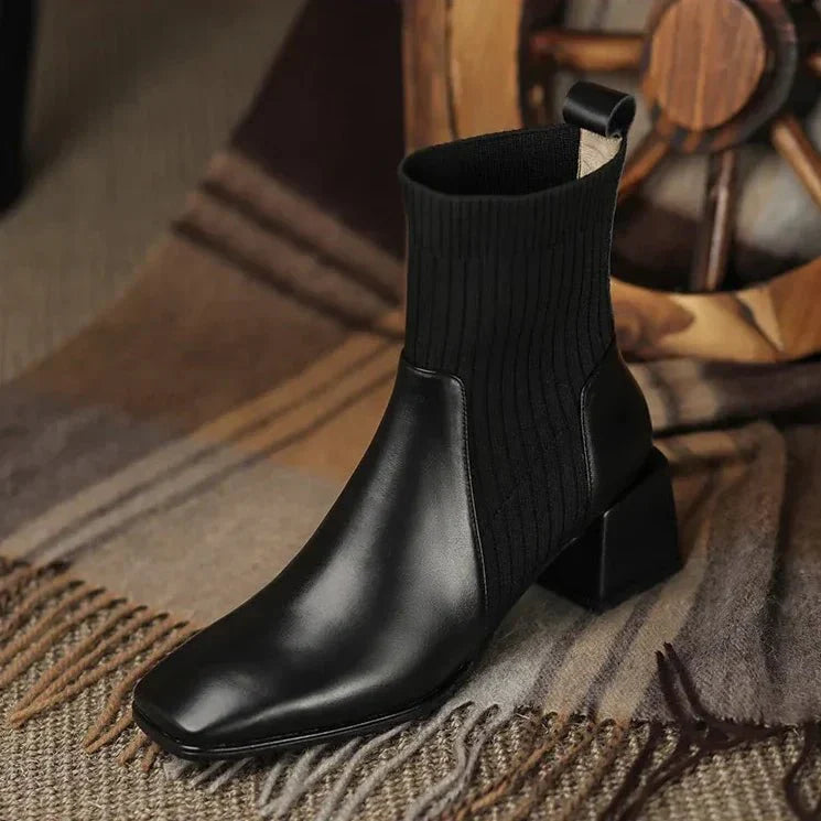 Women’s Ribbed Knit Sock Block Heel Ankle Boots