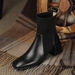 Women’s Ribbed Knit Sock Block Heel Ankle Boots