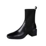 Women’s Ribbed Knit Sock Block Heel Ankle Boots