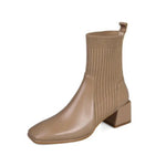 Women’s Ribbed Knit Sock Block Heel Ankle Boots
