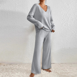 Women’s Ribbed Knit V-Neck Long Sleeve 2 Piece Lounge Set