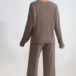 Women’s Ribbed Knit V-Neck Long Sleeve 2 Piece Lounge Set