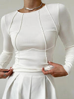 Women’s Ribbed Seam Detail Long Sleeve Knit Top