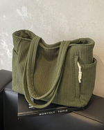 Women’s Ribbed Tote Shoulder Bag with Side Pocket Detail