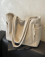 Women’s Ribbed Tote Shoulder Bag with Side Pocket Detail