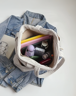 Women’s Ribbed Tote Shoulder Bag with Side Pocket Detail