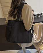 Women’s Ribbed Tote Shoulder Bag with Side Pocket Detail