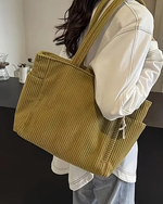 Women’s Ribbed Tote Shoulder Bag with Side Pocket Detail