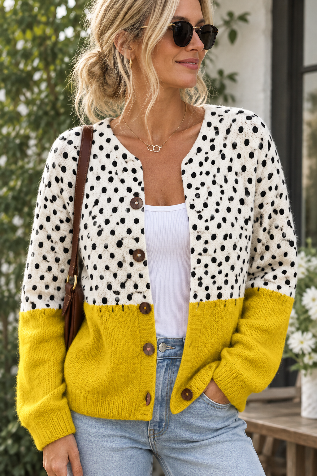 Women's Round-Neck Button-Front Knit Cardigan