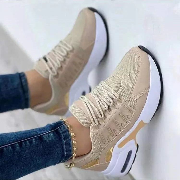 Women's Rounded Toe Lace Up Platform Sneakers