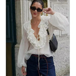 Women’s Ruffle Tie Front Long Sleeve Blouse