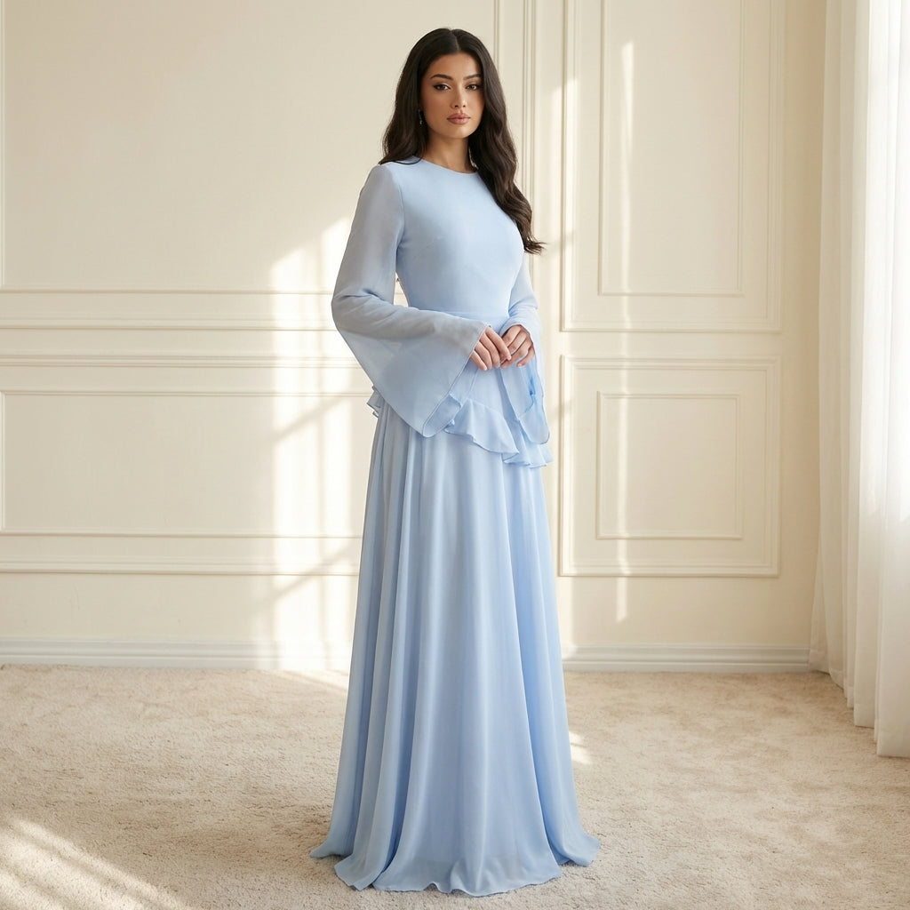 Women's Ruffle-Trim Flare-Sleeve Maxi Dress