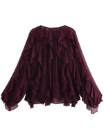 Women’s Ruffle Trim Sheer Button Front Blouse
